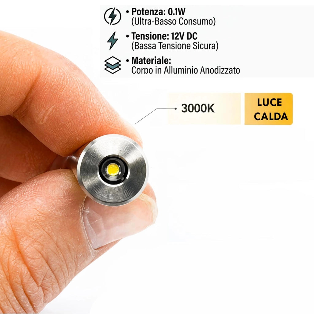 Mini Faretto Punto Luce Spot 12V da Incasso LED 0,1W Basso Consumo Indicatore Luminoso per Mensole Ripiani Ascensore Auto 3000K