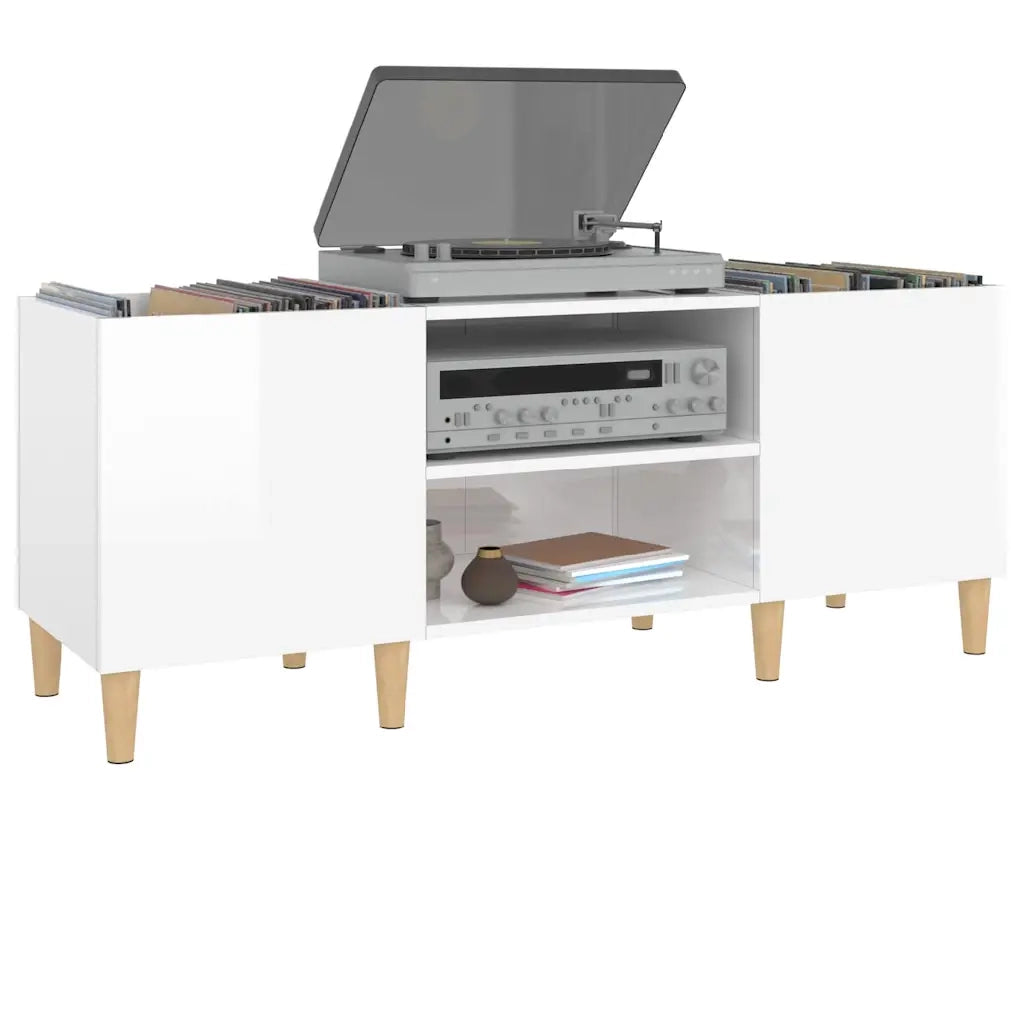 Mobile Porta Dischi Bianco Lucido 121x38x48cm Legno Multistrato 831927