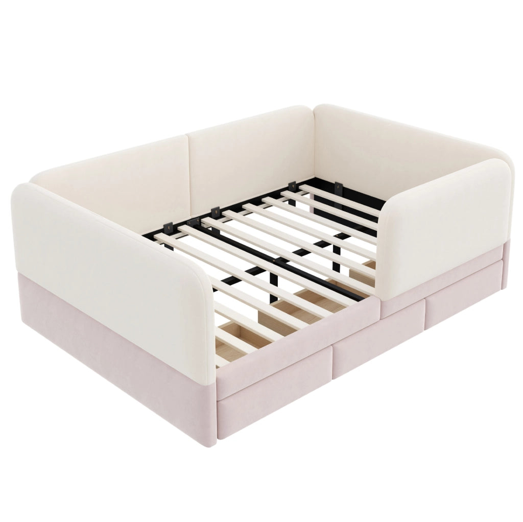 Letto imbottito per bambini 140 x 200 cm beige e rosa con cassetti