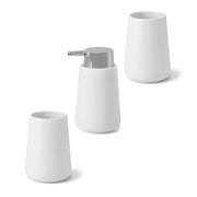 Set accessori bagno in ceramica bianca con dispenser sapone e due portaspazzolini Sidney