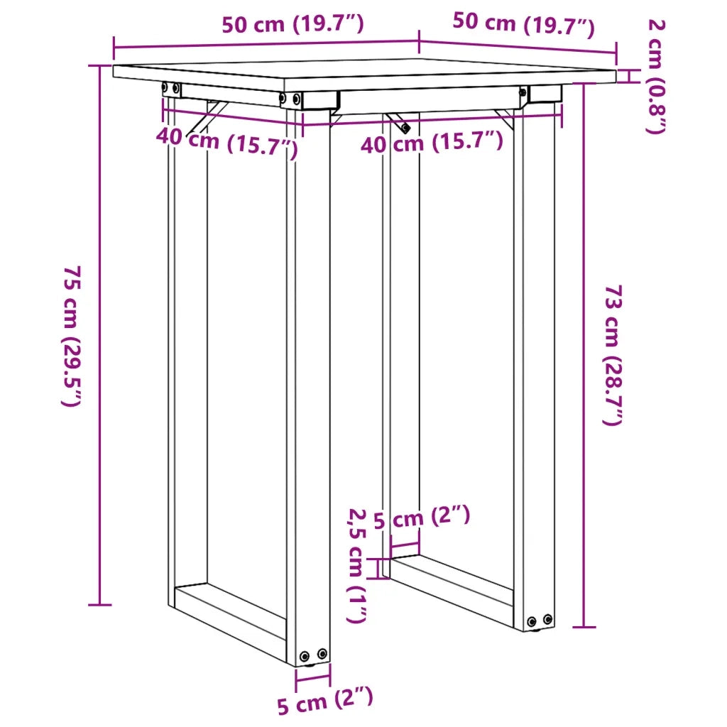 Tavolo da Pranzo Telaio a O 50x50x75 cm Legno Pino e Acciaio