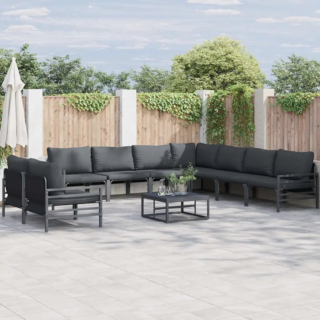 Set Divano da Giardino con cuscino 9 pcs Nero Acciaio 3379002