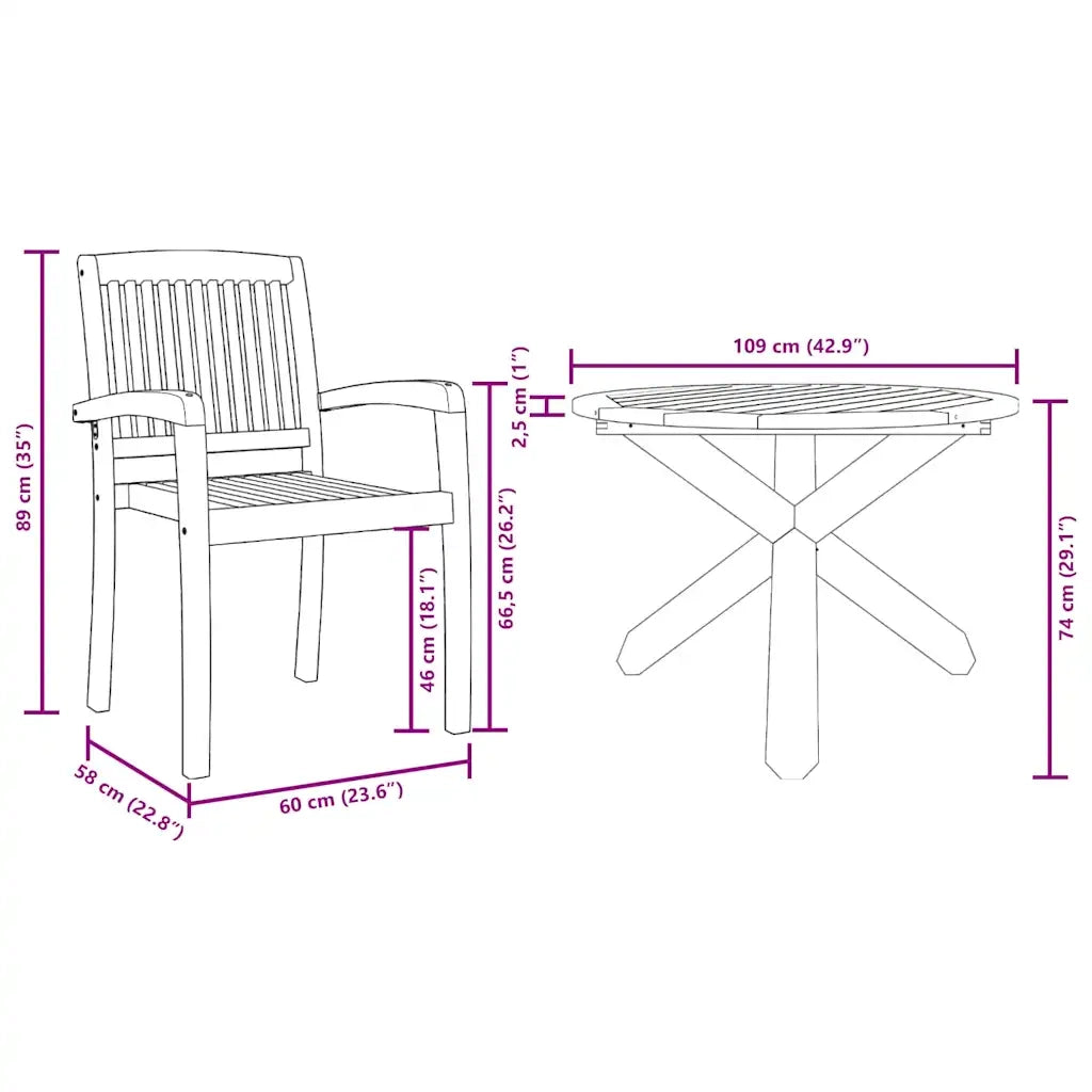 vidaXL Set da Pranzo per Giardino 3 pcs Marrone Legno: Acacia solida