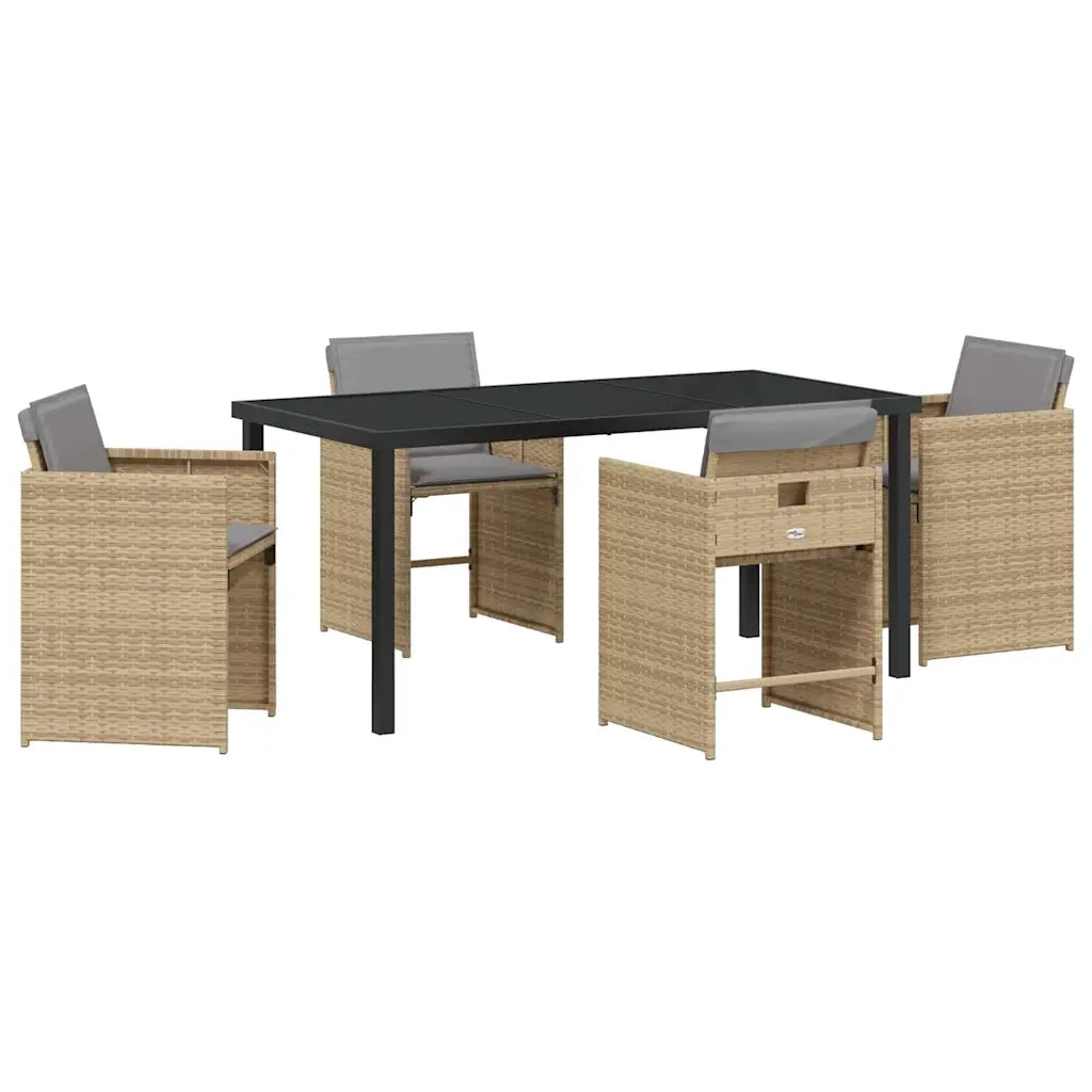 Set da Pranzo per Giardino con cuscino 5 pcs Beige polyrattan