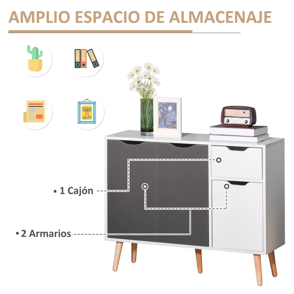 Armadio con 3 ante e cassetto ¨C zephmum ¨C 90x30x72 cm bianco grigio