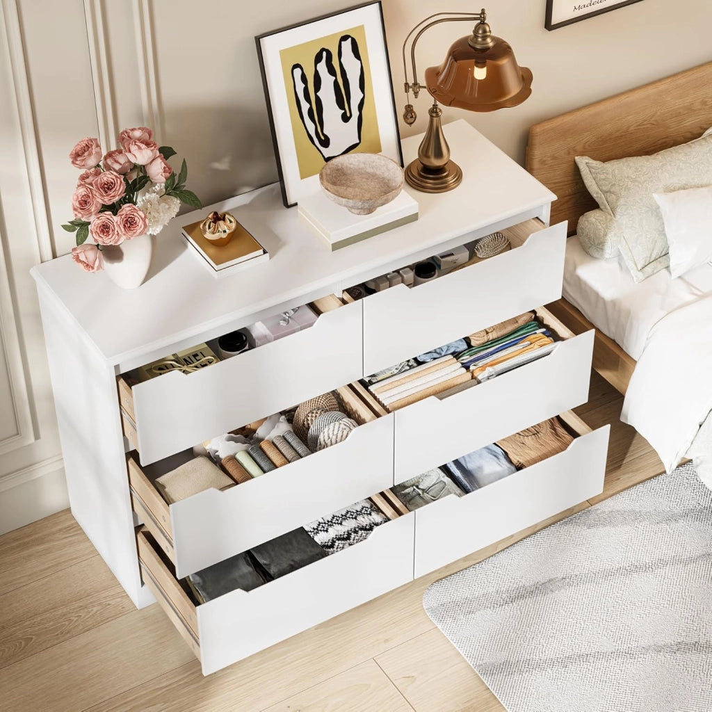 Cassettiera Camera da Letto con 6 cassetti, settimino camera da letto,Moderno e Salvaspazio per la Camera da Letto Soggiorno e Ingresso, 120x40x80CM,Bianco