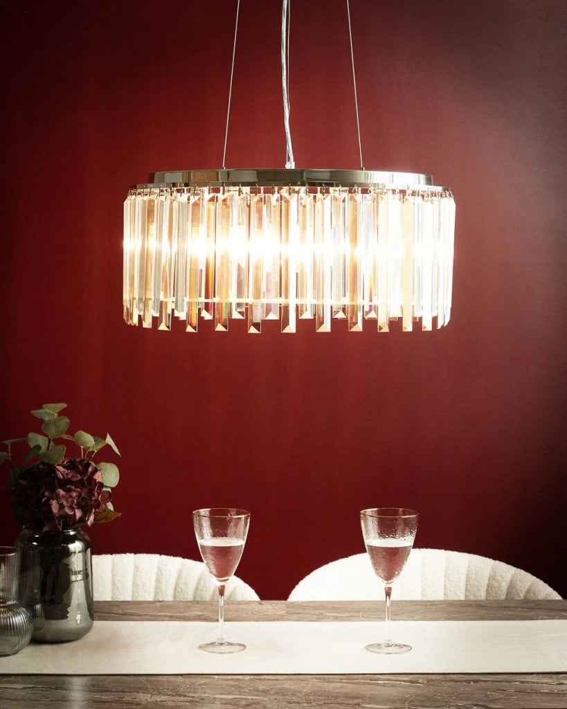 Lampadario in ferro cromato con cristalli di vetro Illuminazione in stile glamour Soggiorno Sala da pranzo