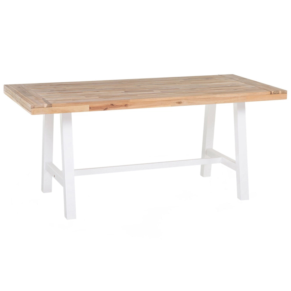 Tavolo da pranzo da giardino chiaro piano in legno gambe bianche 170 x 80 cm rustico giardino di campagna per esterni interni