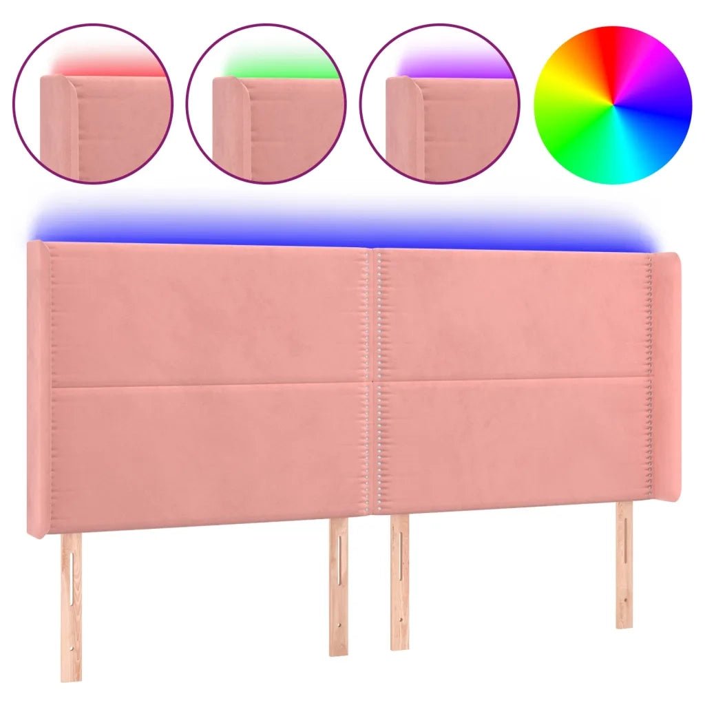 Testiera a LED rosa 203x16x118/128 cm in Velluto 3123979