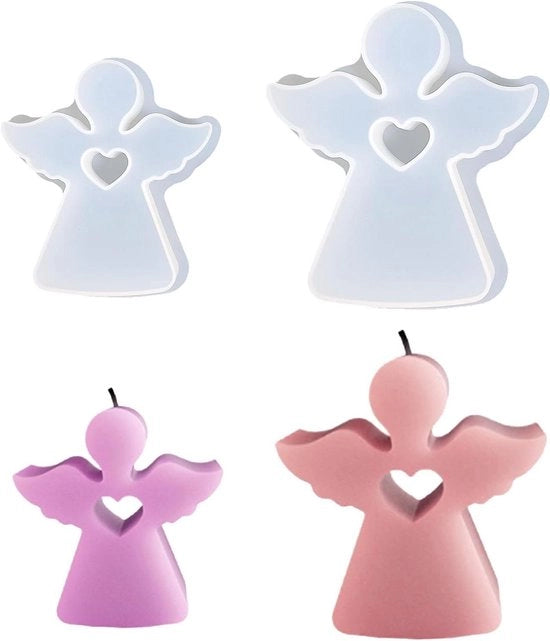 Set di forme di gomma siliconica a due pezzi per candele 3D - candele con angeli per DIY - sospensioni per candele per attività di fai da te.