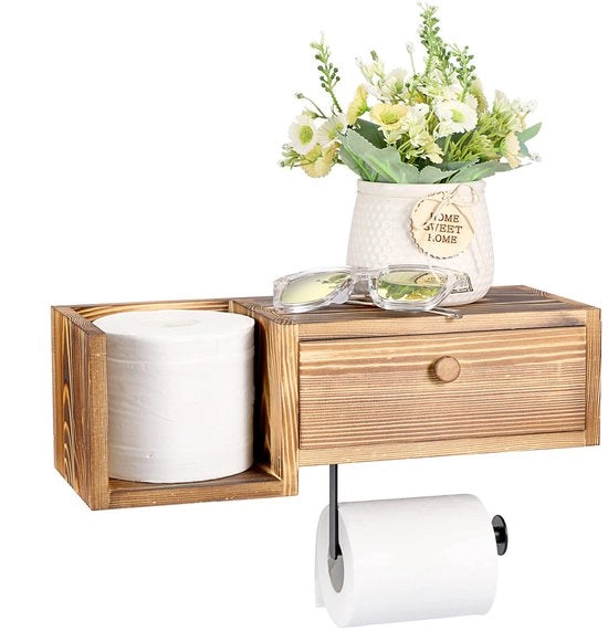 Supporto per carta igienica in legno con caricatore, per bagno, 37 x 17 x 14 cm