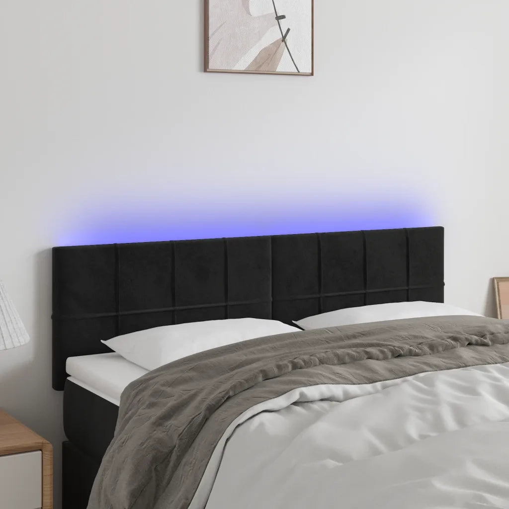 Testiera | Testata a LED Nera 144x5x78/88 cm in Velluto