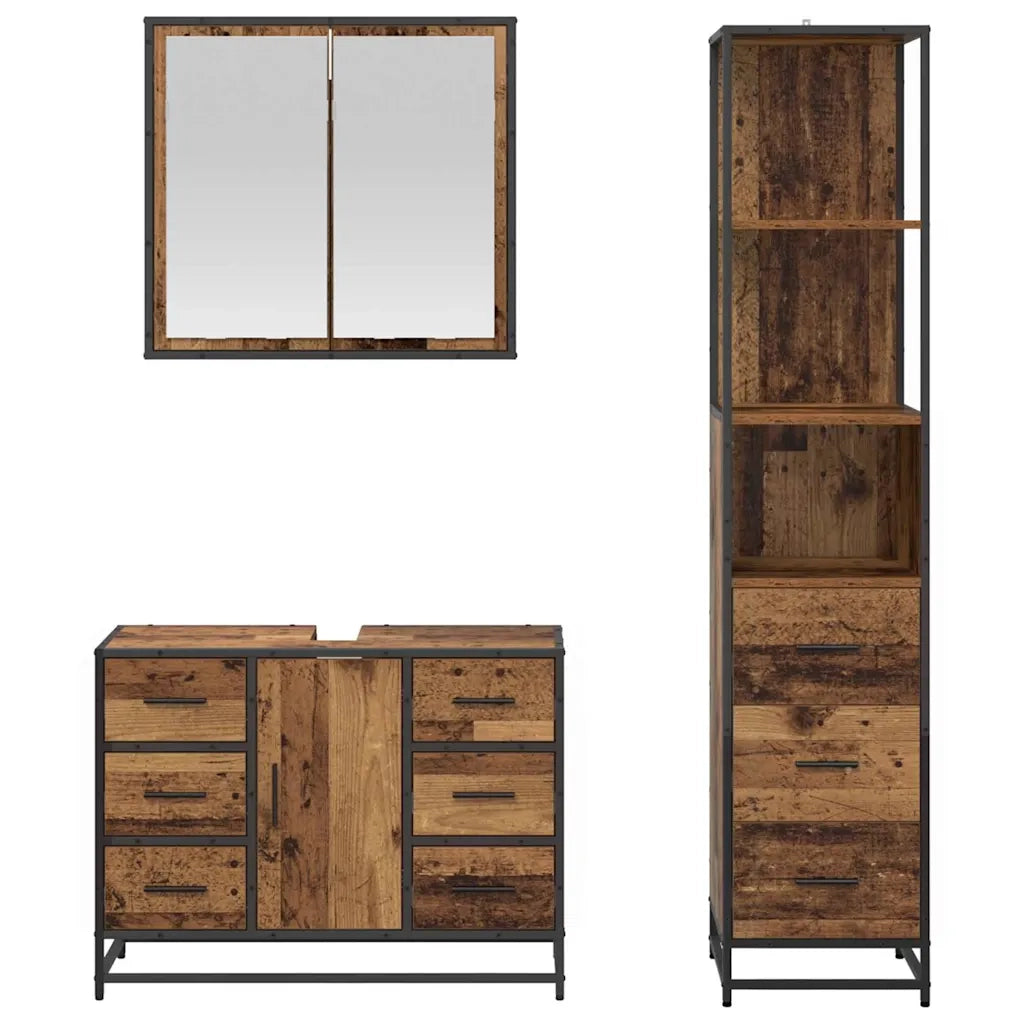 Set di mobili per il bagno con cassetto 3 pcs Legno vecchio