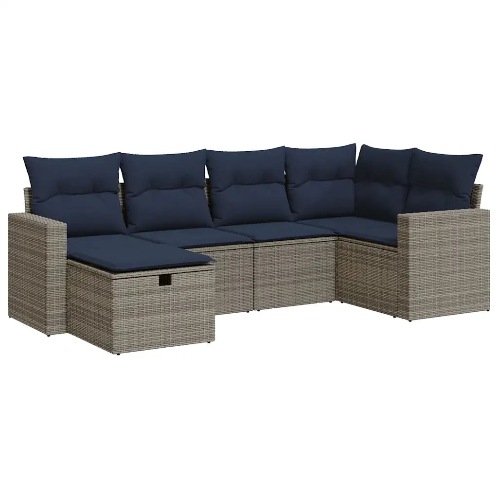 Set Divano da Giardino 6 pz con Cuscini Grigio in Polyrattan