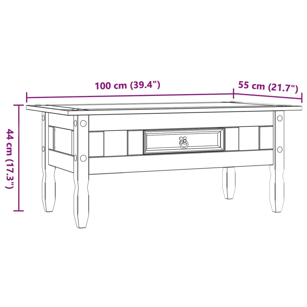 Tavolino Caffé Pino Messicano Corona Range Grigio 100x55x44 cm 282625