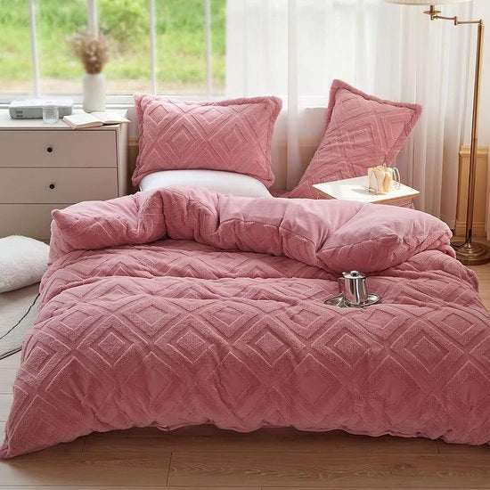 Dekbedovertrek Pluche - Tessuto soffice come un cuscino - Calore invernale - Fleece extra morbido - 135 x 200 cm - Rosa