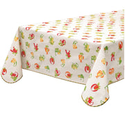 Tovaglia Antimacchia Cotone Plastificato Bordata Copritavolo Lettere & Frutta Tonda Diametro 155 Cm