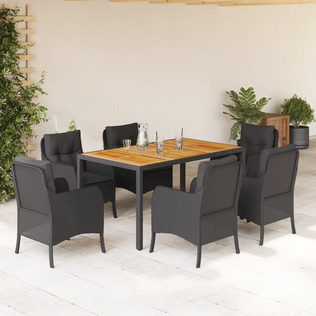 Set da Pranzo da Giardino 7 pz Nero con Cuscini in Polyrattancod mxl 86831