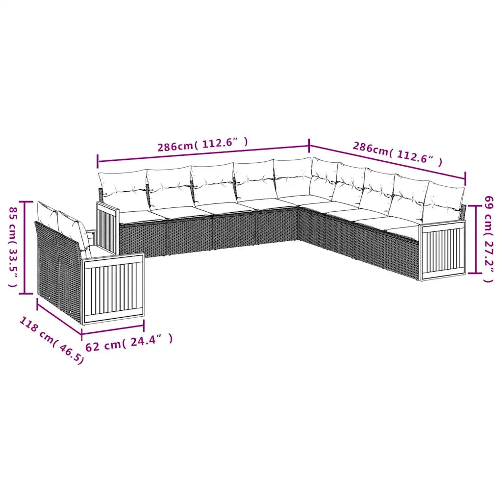 Set Divani da Giardino 11 pz con Cuscini Nero in Polyrattan 3227807
