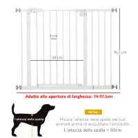 Cancelletto per Cani Estensibile con Montaggio a Pressione e Chiusura Automatica Altezza 76.2cm, Bianco