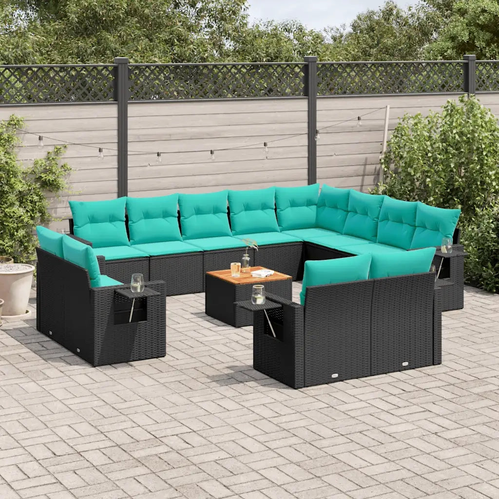 Set Divani da Giardino 13 pz con Cuscini Nero in Polyrattan 3224832