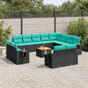 Set Divani da Giardino 13 pz con Cuscini Nero in Polyrattan 3224832