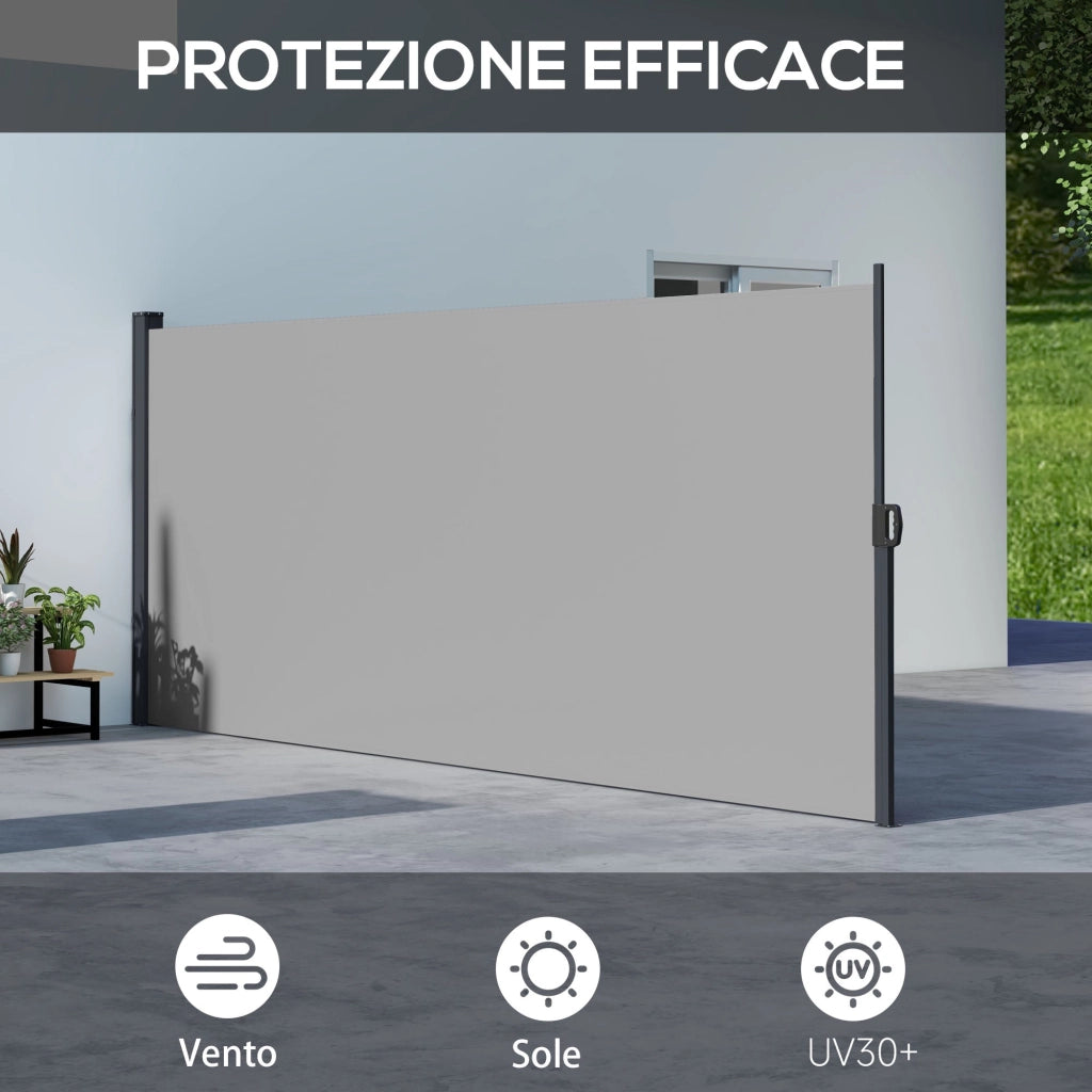 Tenda Laterale Retrattile 400x160 cm con Maniglia in Metallo Alluminio e Poliestere Grigio Chiaro
