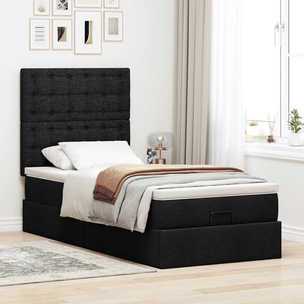 vidaXL Pouf Letto con Materasso Nero 100x200 cm in Tessuto