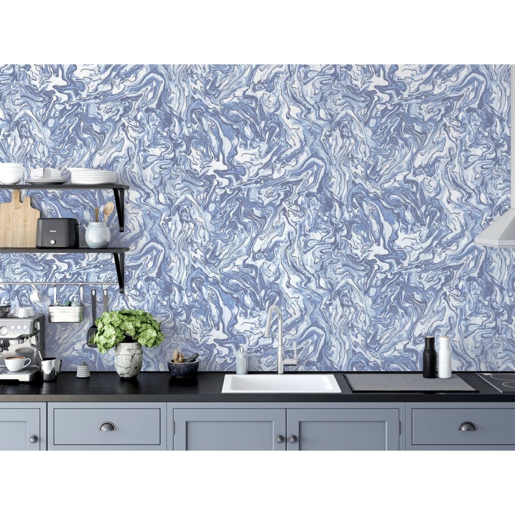 DUTCH WALLCOVERINGS Carta da Parati Liquid Marble Blu 442601
