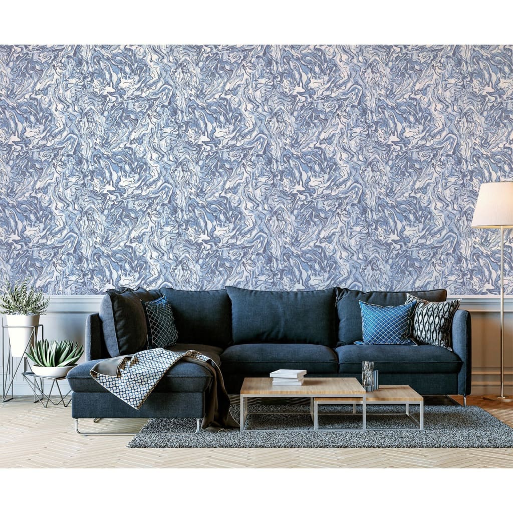 DUTCH WALLCOVERINGS Carta da Parati Liquid Marble Blu 442601