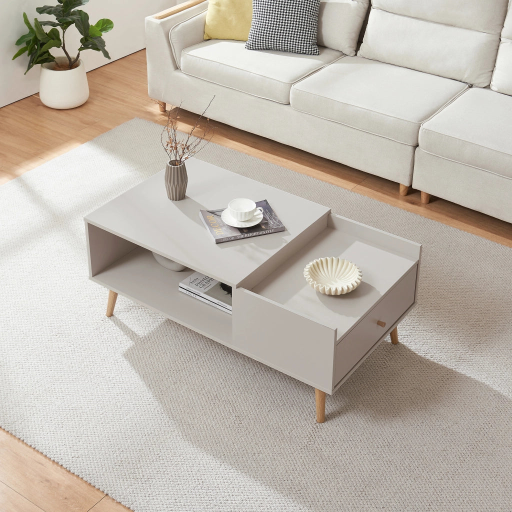 Tavolino Basso da Salotto Hallevil con Cassetto e Vano Aperto 106 x 59 x 44 cm - Bianco [en.casa]