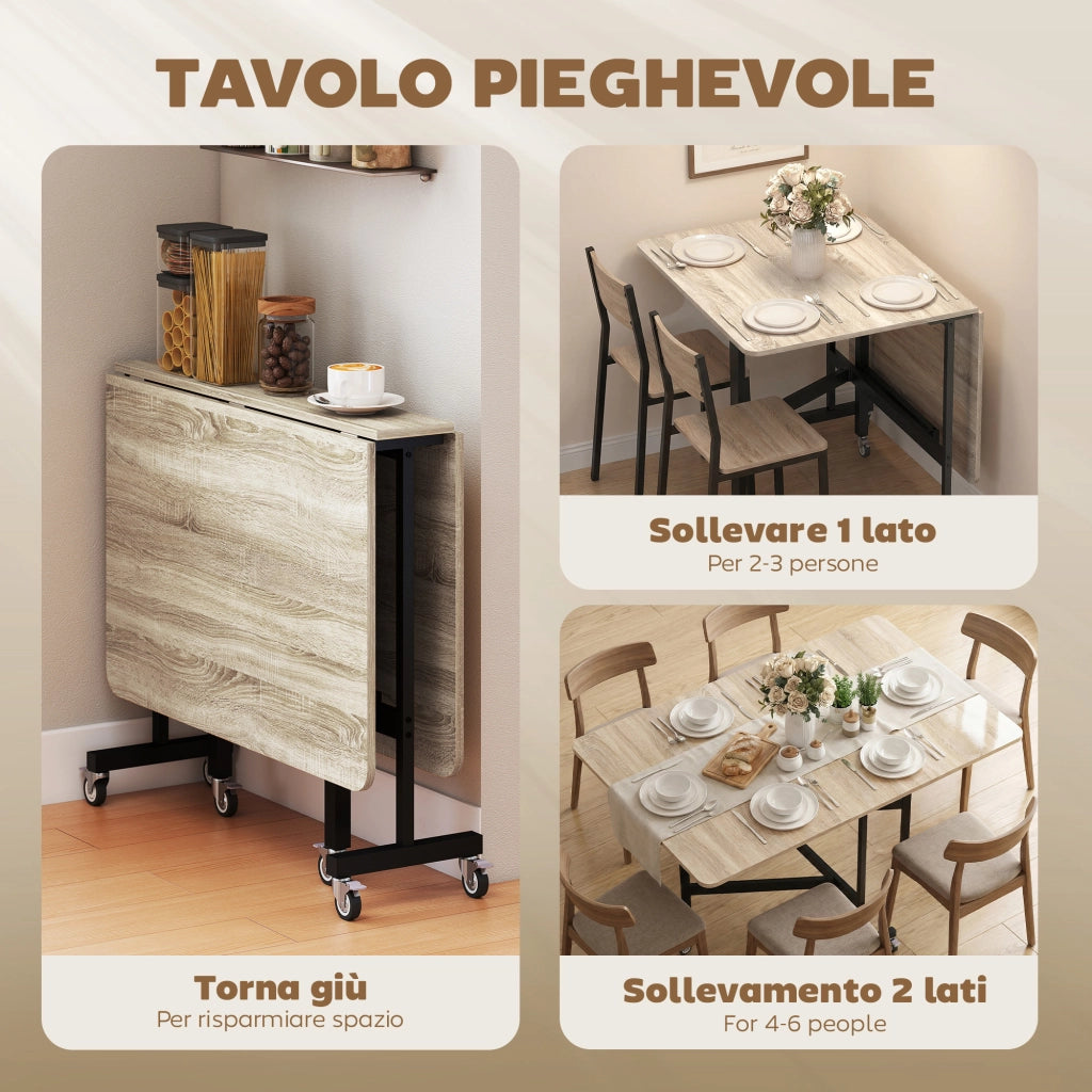 Tavolo Pieghevole Allungabile per 6 Persone ¨C zephmum ¨C Rovere, 120x80x73 cm