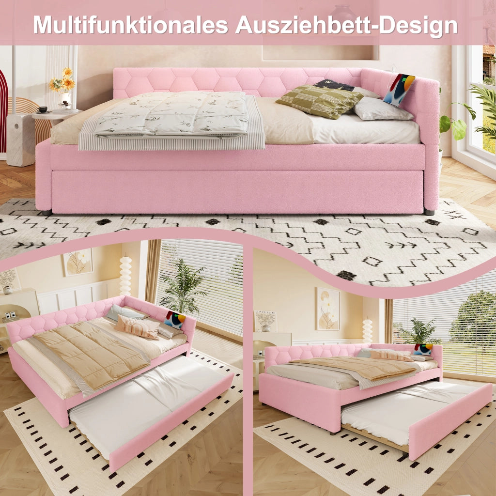 Daybett con funzione divano letto in velluto rosa 140x200 cm