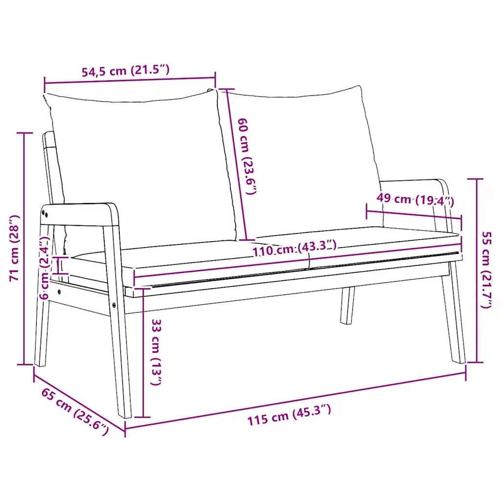 Sedia da giardino-Panchina da giardino con cuscino Olio Naturale 115 x 65 x 71 cm 633145