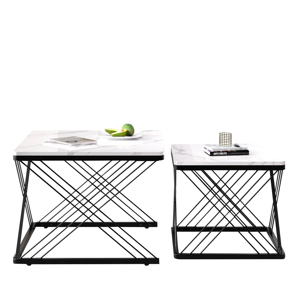 TAVOLINO DA SALOTTO Set da 2 pezzi 60x60x45 cm e 45x45x40 cm MDF Bianco/Nero