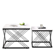 TAVOLINO DA SALOTTO Set da 2 pezzi 60x60x45 cm e 45x45x40 cm MDF Bianco/Nero