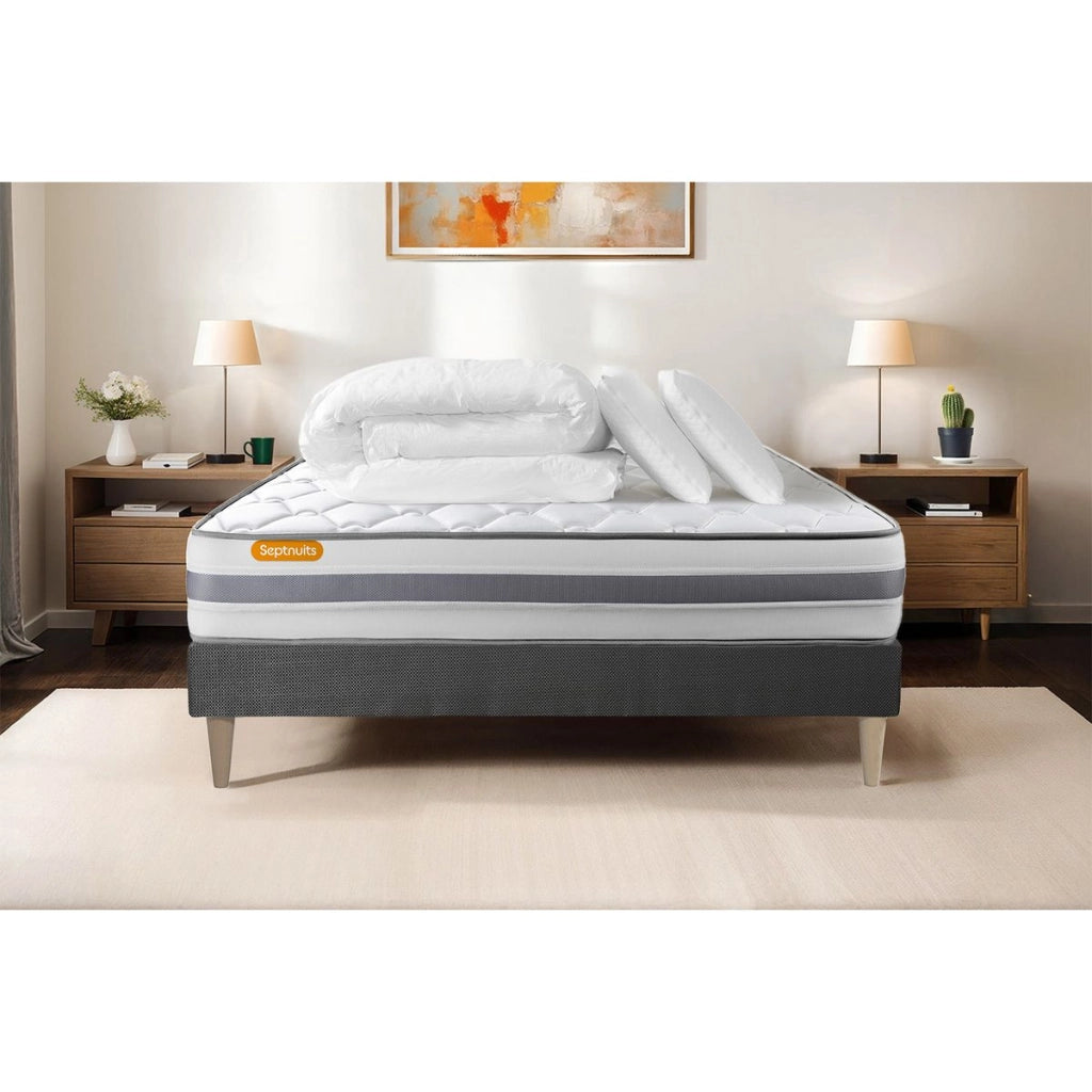 Pacchetto letto completo - Materasso 200x200cm + Box spring con doghe (kit) + 2 cuscini + Piumino - Molla Memo