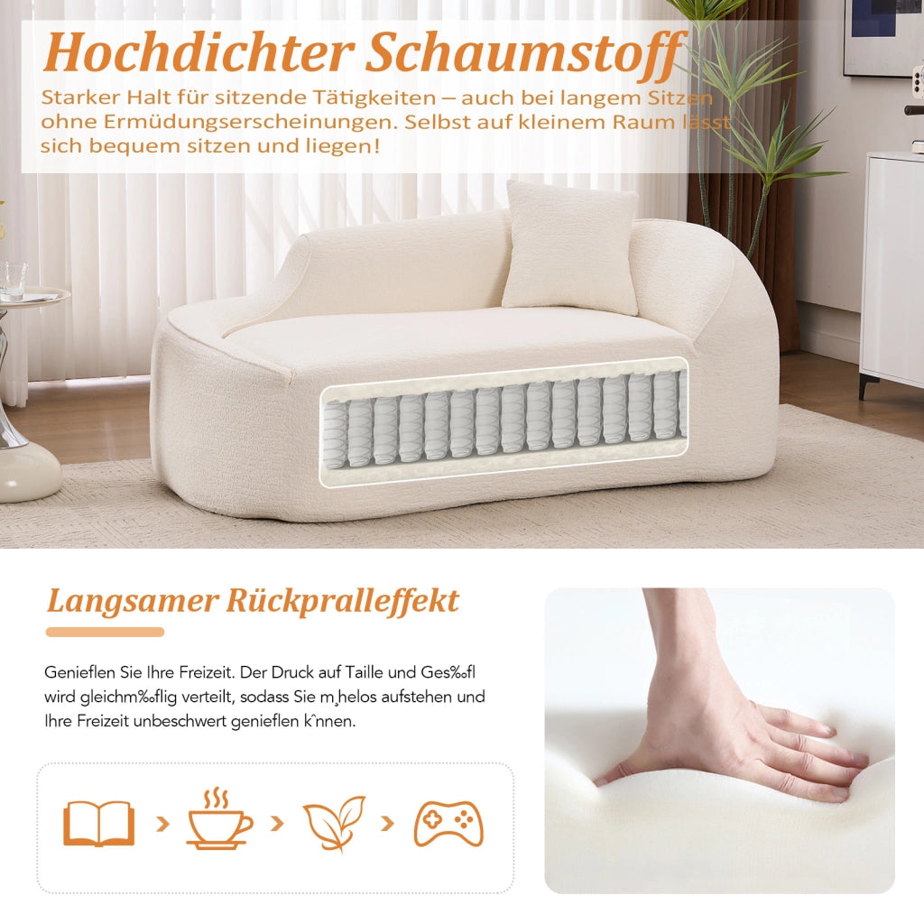 DIVANO Chaise longue curva 2 posti in chenille bianco sporco