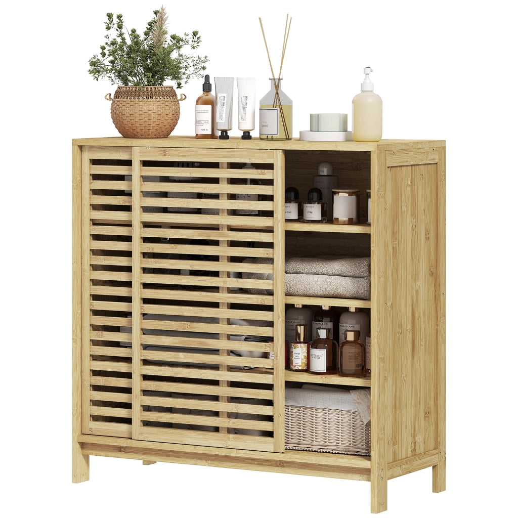 Armadio Bagno in Bamb¨´ con 2 Porte Scorrevoli a Lame ¨C Minimal ¨C 80x34x80 cm