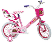 Bicicletta per Bambine 14" Masha e Orso Freni Caliper e Stabilizzatori in Acciaio Hi-Ten Rosa