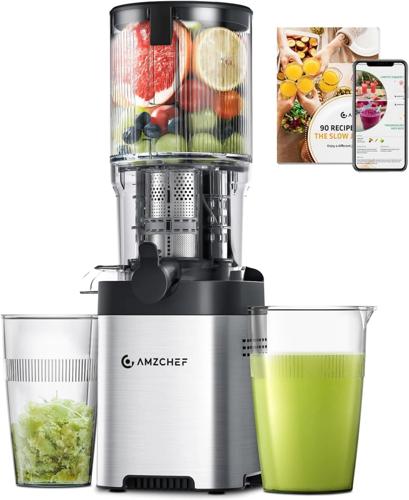 Estrattore, Estrattore A Freddo Frutta E Verdura - Grande Scivolo Di Alimentazione Da 126 Mm, Estrattore Di Succo In Acciaio Inox Facile Da Pulire, Coclea Grande, Doppio Filtro