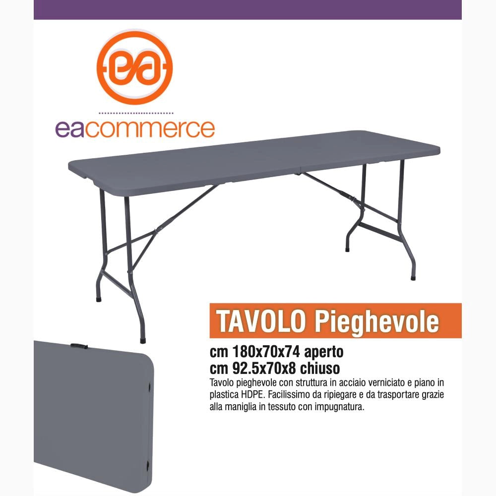 Tavolo 180x75x72 cm GRIGIO Pieghevole Richiudibile per Feste Sagre Fiere Giardino Campeggio Camping