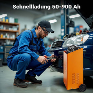 Caricabatterie da 12V e 24V con ruote, funzione d'avviamento, ricarica rapida