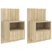 Set di 2 Comodini | Armadio da Notte | Mobiletto da notte a Muro Rovere Sonoma