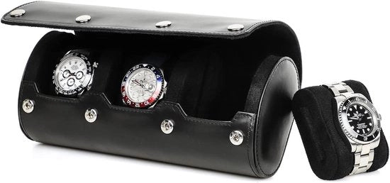 Etui da Viaggio per Uomo - Scatola in Pelle Artigianale per 3 Orologi - Organizzatore di Orologi Portatile con Cuscino Flessibile