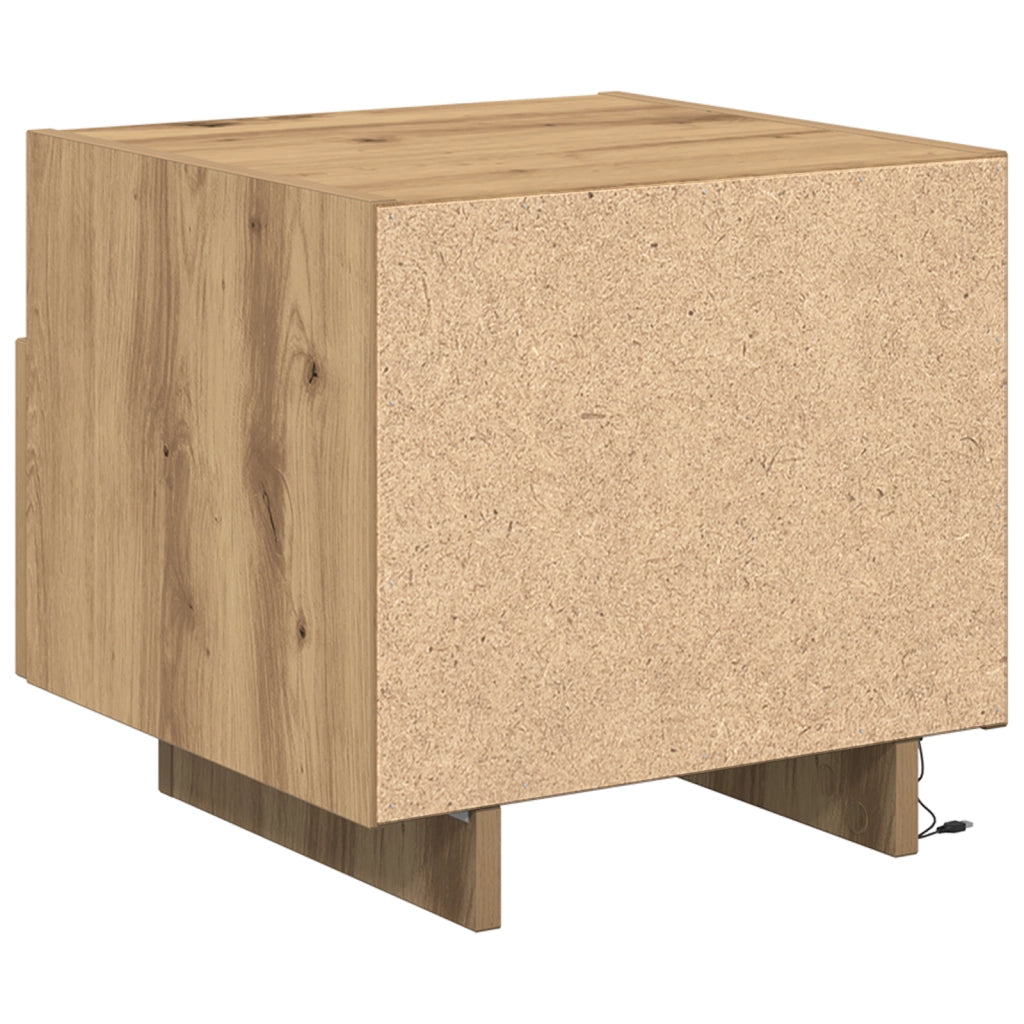 Comodino  con luci LED Rovere artigianale 40x39x37 cm