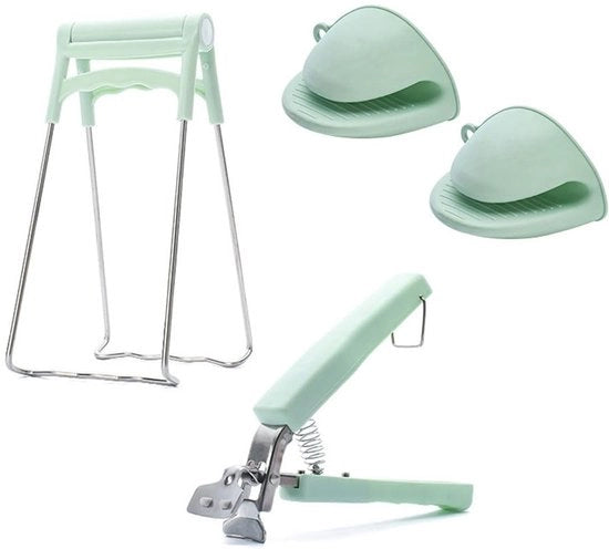 Set di Clip per Servizio - 3 Pezzi - Antiscorrosione - Acciaio Inossidabile/Silicone - Per Piatti Caldi - Resistente al Calore - Ideale per il Servizio - Aiuto in Cucina