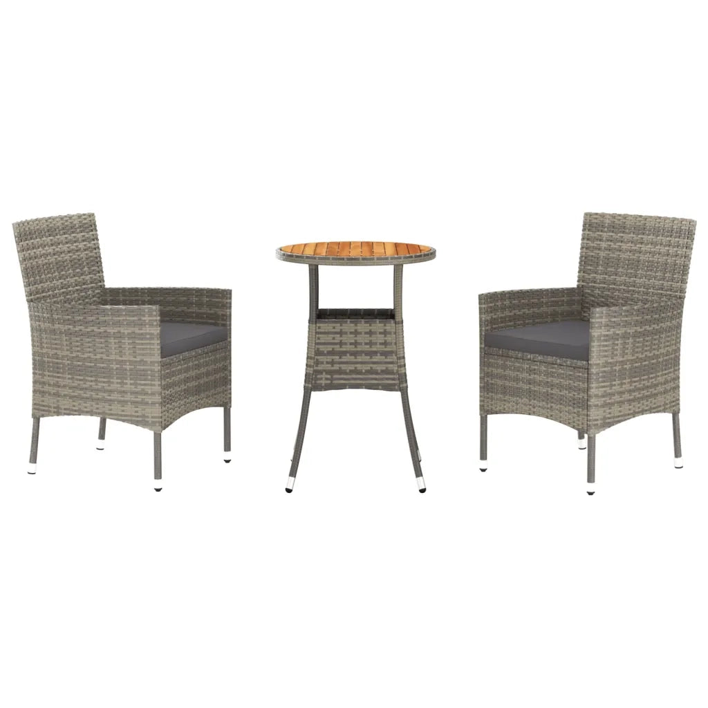 Set BistrÃ² da Giardino 3 pz con Cuscini in Polyrattan Grigio
