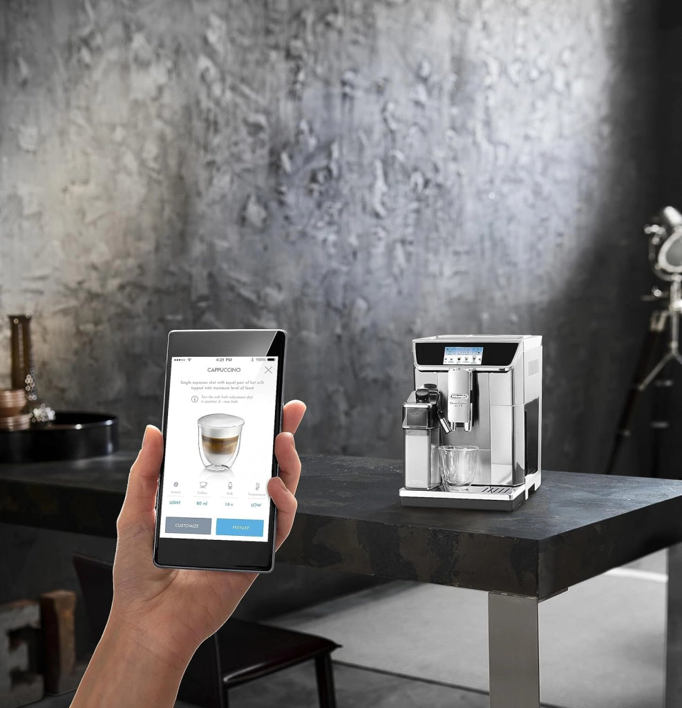 De'Longhi PrimaDonna Elite Experience ECAM656.85.MS, Macchina Caffè Automatica con Montalatte Automatico, Espresso e Cappuccino One-Touch, Connessa con App, 6 Profili, Frontale Acciaio, Argento