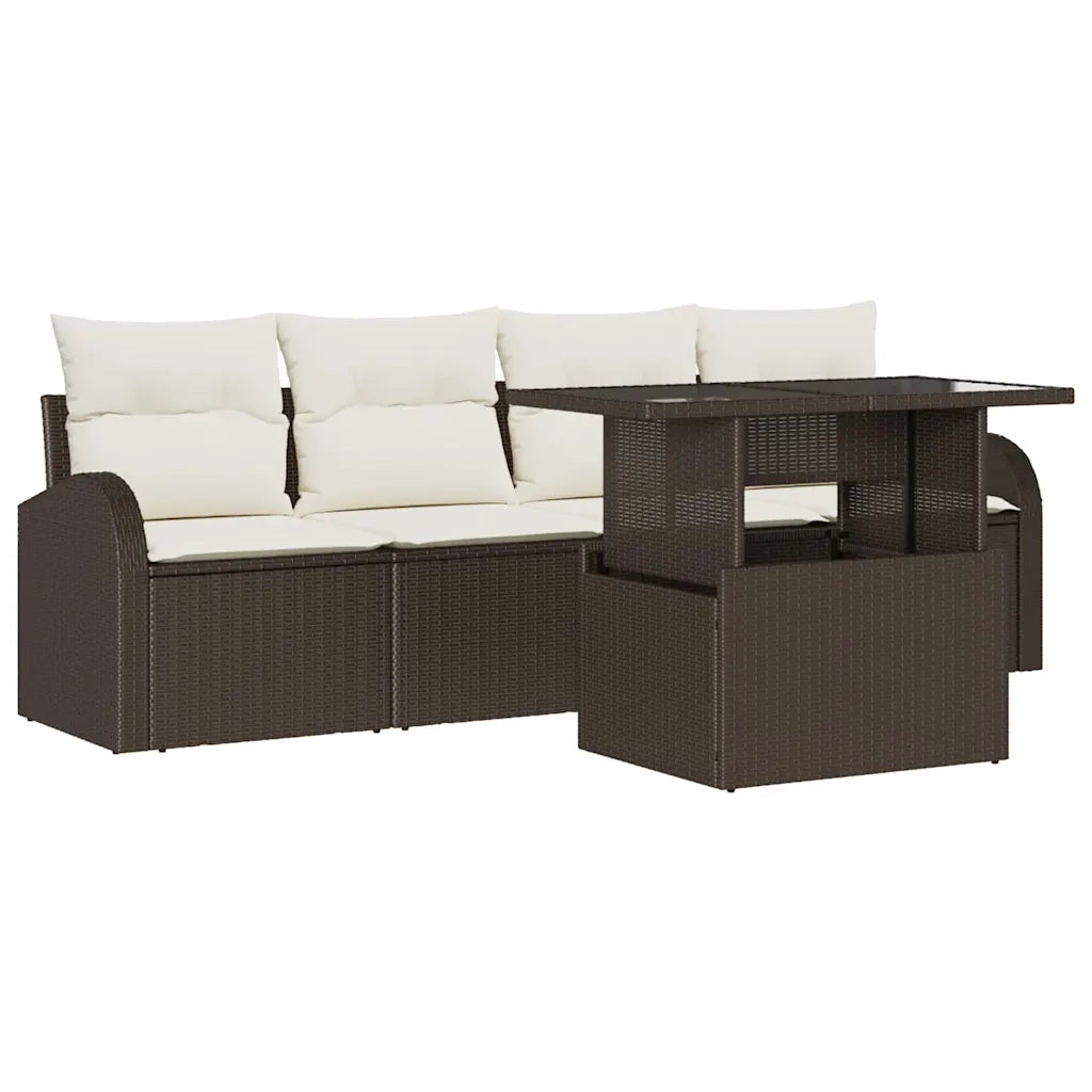 Set Divano da Giardino 5 pcs Marrone Rattan in Polipropilene